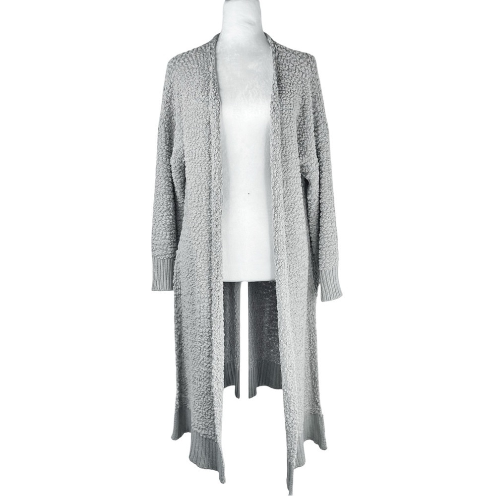 LAJU Women’s Grey Sherpa Texture Maxi Sweater Coat w Long Slits on the Sides XS